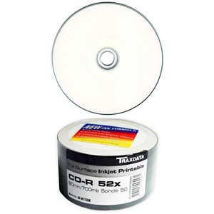 Traxdata Full Face White Printable CDR 52x 50 Pack Blank Discs 80 Minute / 700MB